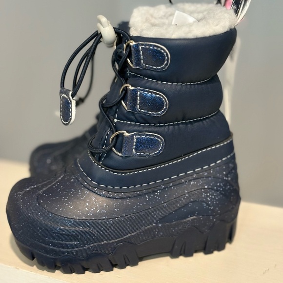 Member's Mark Snow Winter Rain Boot, Faux Fur-Lined Blue Sparkle Kids Sz 7/8 - Picture 2 of 8